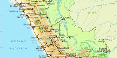 Andes पहाड़ों पेरू नक्शा